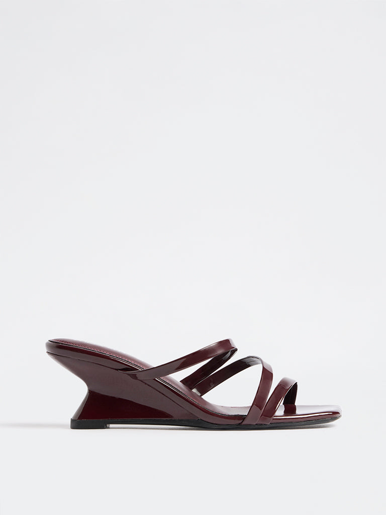 LUNA BLU Burgundy Multi-Strap Wedge Heel Sandals