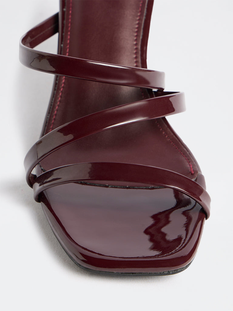 LUNA BLU Burgundy Multi-Strap Wedge Heel Sandals