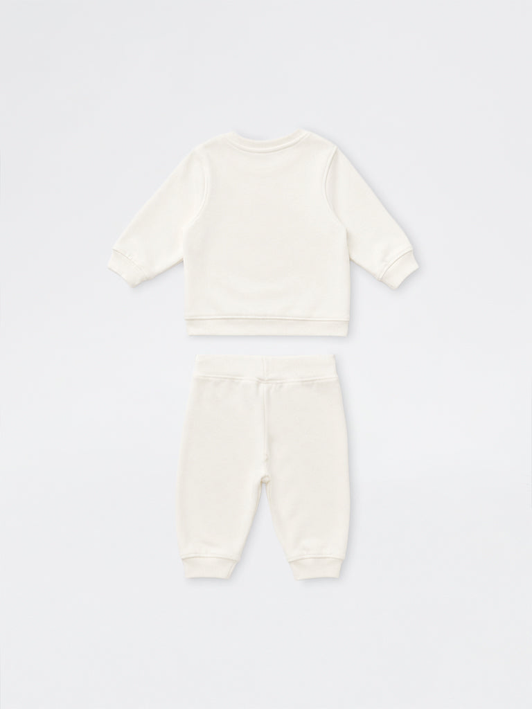 HOP Baby Boys White Teddy Design Sweatshirt and Joggers Set