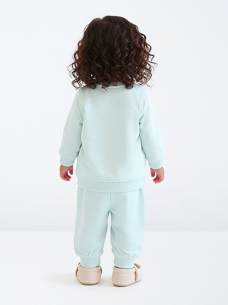 HOP Baby Girls Aqua Cat Embellished Sweatshirt and Pants Set