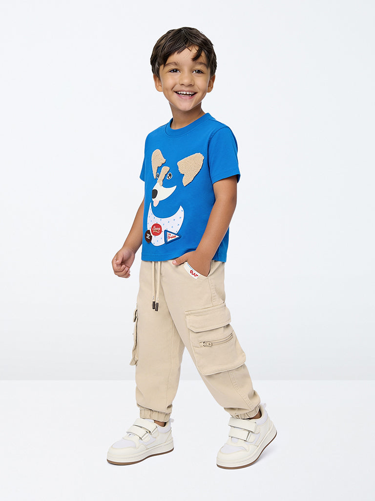 HOP Kids Boys Beige Cargo-Style Mid-Rise Denim Joggers
