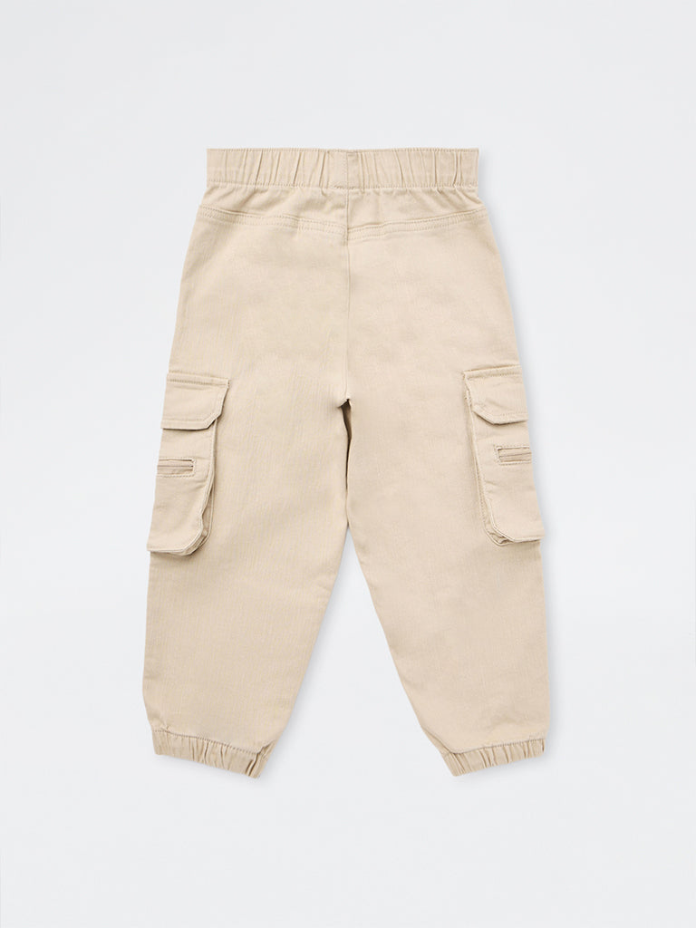 HOP Kids Boys Beige Cargo-Style Mid-Rise Denim Joggers
