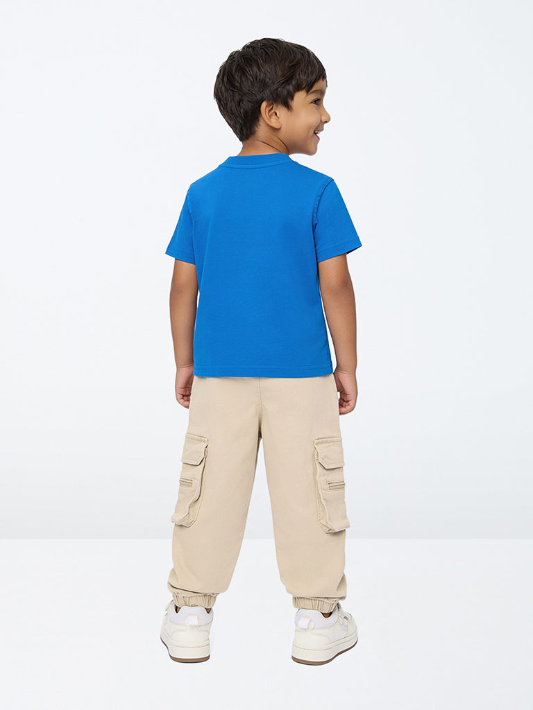 HOP Kids Boys Beige Cargo-Style Mid-Rise Denim Joggers