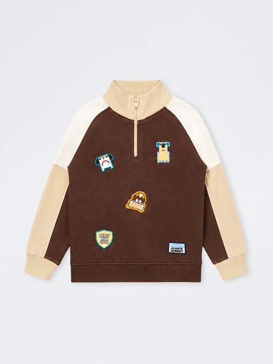 HOP Kids Boys Dark Brown Patch-Detail Cotton Sweatshirt
