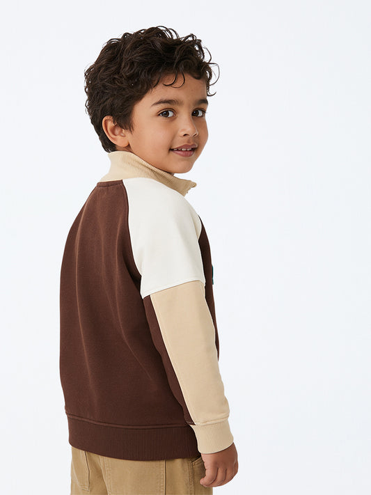 HOP Kids Boys Dark Brown Patch-Detail Cotton Sweatshirt