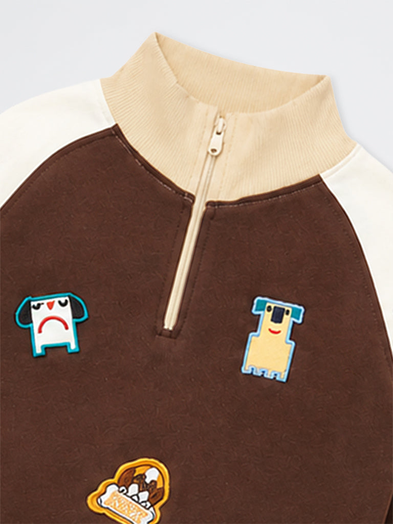 HOP Kids Boys Dark Brown Patch-Detail Cotton Sweatshirt