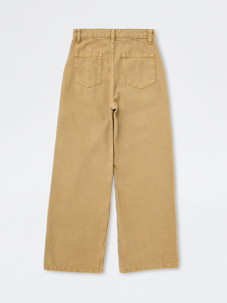 Girls Beige Cotton Relaxed Fit High-Rise Jeans