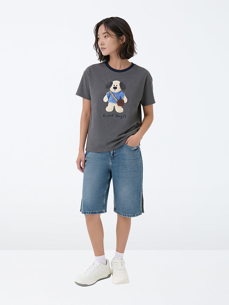 Girls Blue Washed High-Rise Denim Jorts