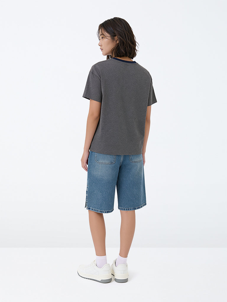 Girls Blue Washed High-Rise Denim Jorts