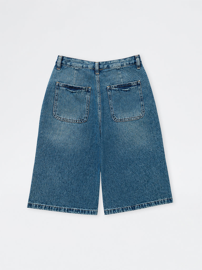 Girls Blue Washed High-Rise Denim Jorts