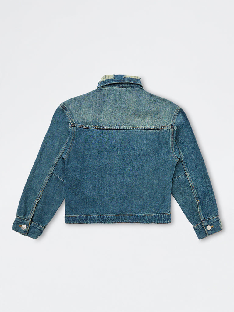 Girls Blue Distressed Denim Jacket