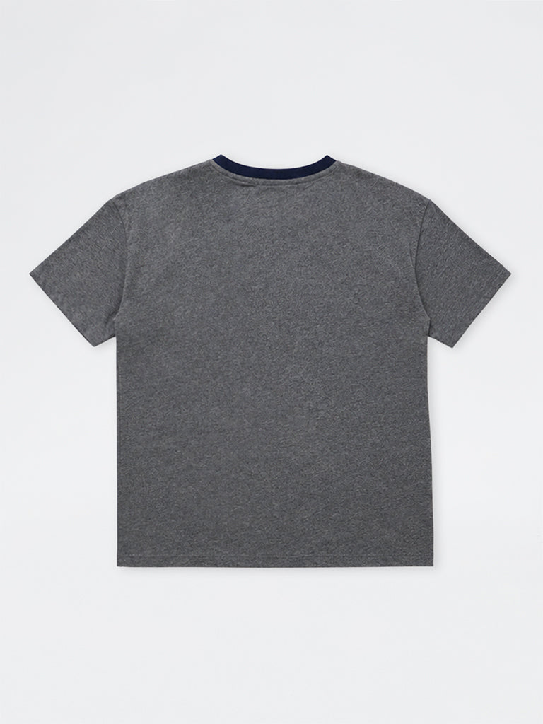 Girls Dark Grey Dog Printed Cotton-Blend T-Shirt
