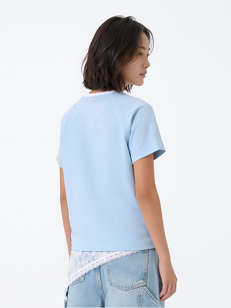Girls Light Blue Numerical Printed T-Shirt
