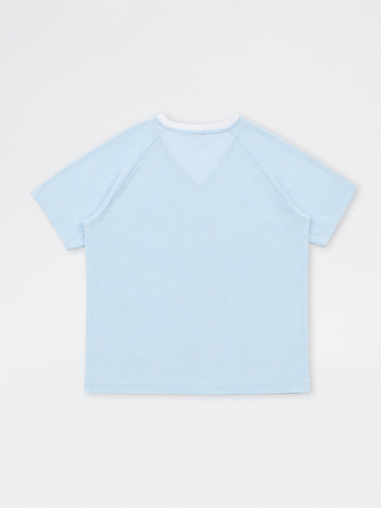 Girls Light Blue Numerical Printed T-Shirt