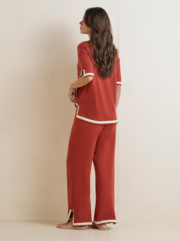 Wunderlove Orange Contrast Detailed High-Rise Pants
