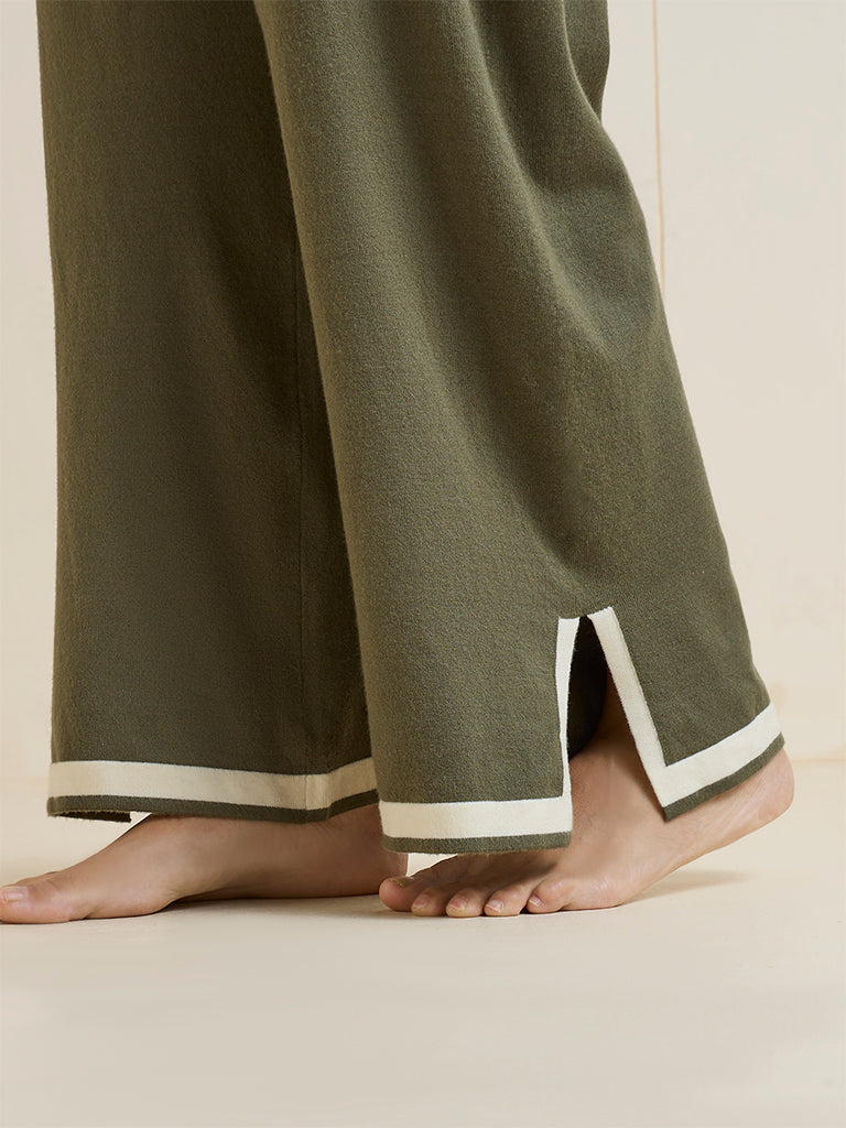 Wunderlove Olive Contrast Detailed High-Rise Pants