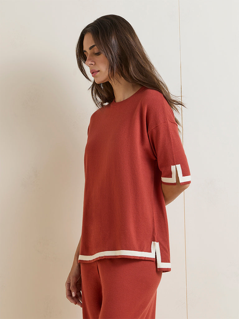 Wunderlove Orange Contrast Detailed Top