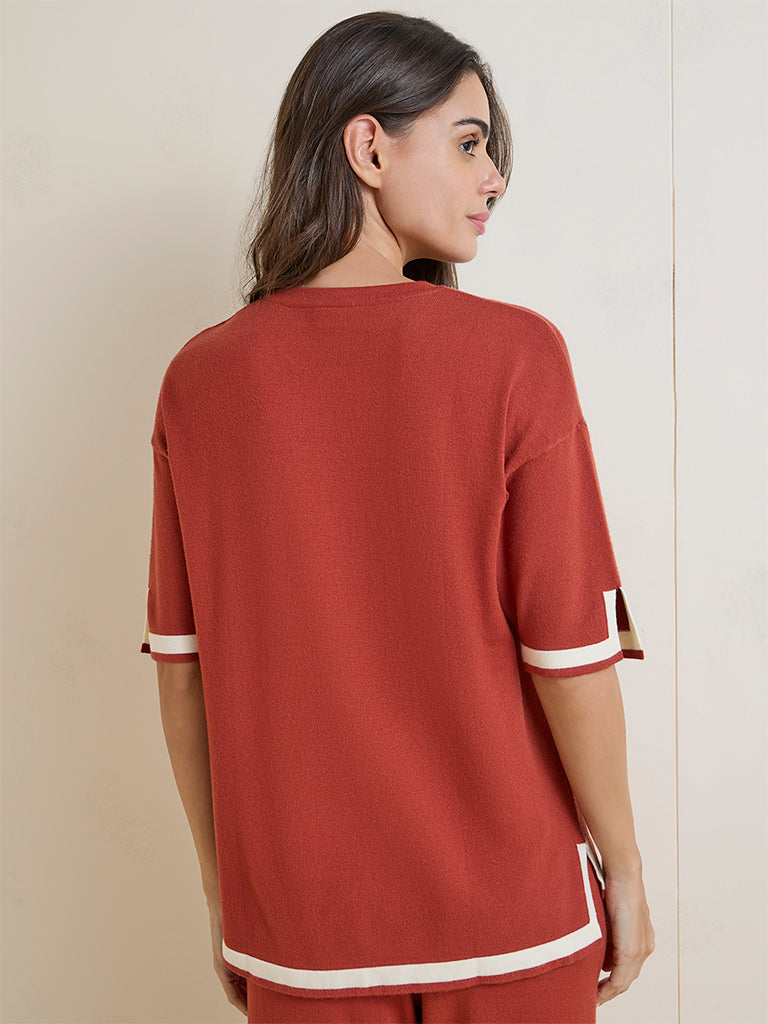 Wunderlove Orange Contrast Detailed Top