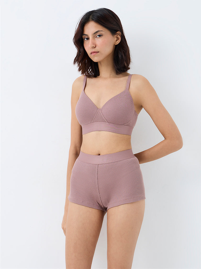 Superstar Mauve Ribbed-Textured High-Rise Shorts Briefs