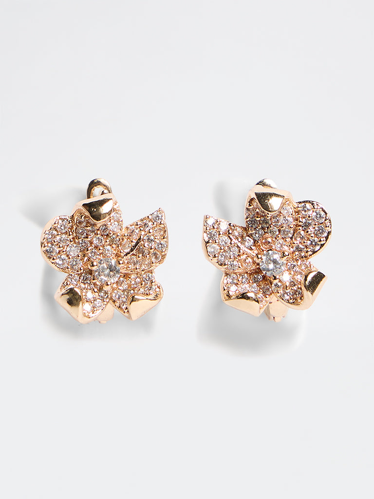 Westside Accessories Gold Crystal Embellished Floral Earrings