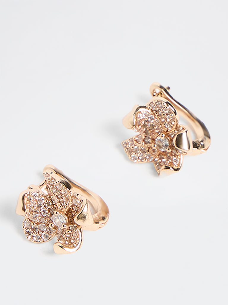 Westside Accessories Gold Crystal Embellished Floral Earrings