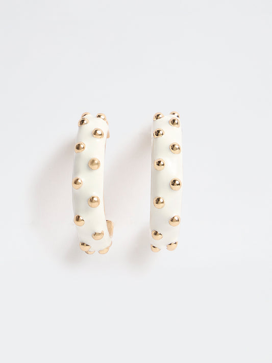 Westside Accessories White Studded Statement Hoop Earrings