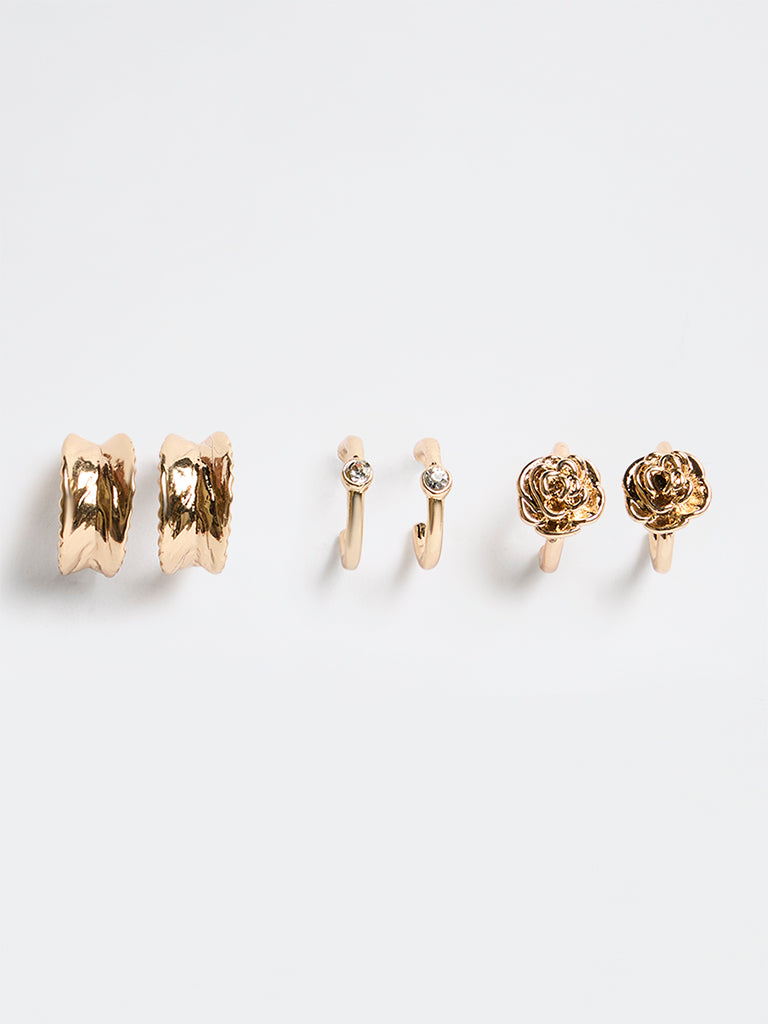 Westside Accessories Gold Multi-Design Hoop Earrings - Pack of 3
