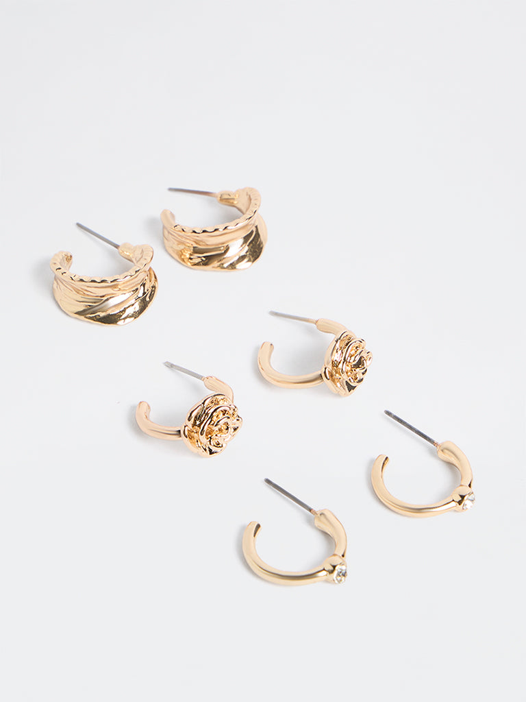 Westside Accessories Gold Multi-Design Hoop Earrings - Pack of 3