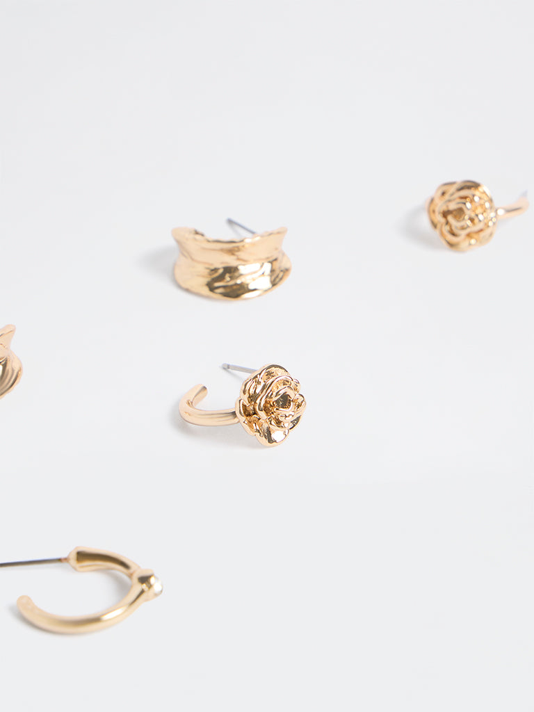 Westside Accessories Gold Multi-Design Hoop Earrings - Pack of 3