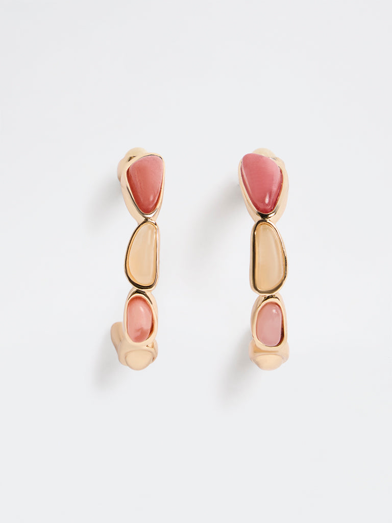 Westside Accessories Pink Stone Hoop Earrings