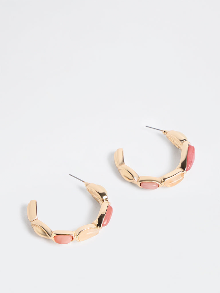 Westside Accessories Pink Stone Hoop Earrings