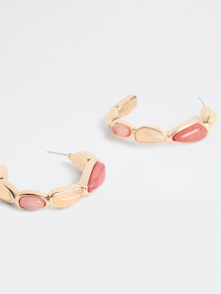 Westside Accessories Pink Stone Hoop Earrings