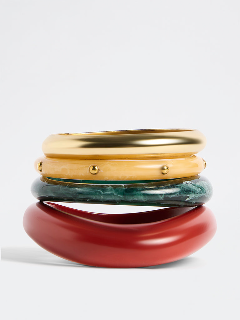 Westside Accessories Multicolour Resin and Metal Bangles - Pack of 4