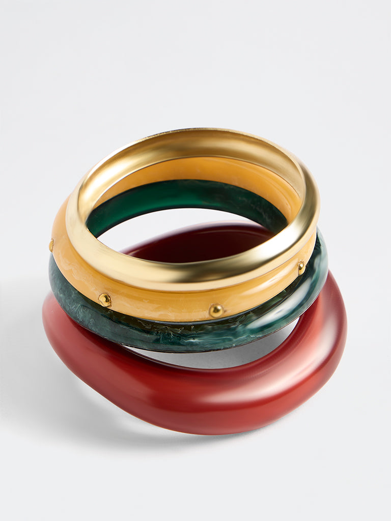 Westside Accessories Multicolour Resin and Metal Bangles - Pack of 4