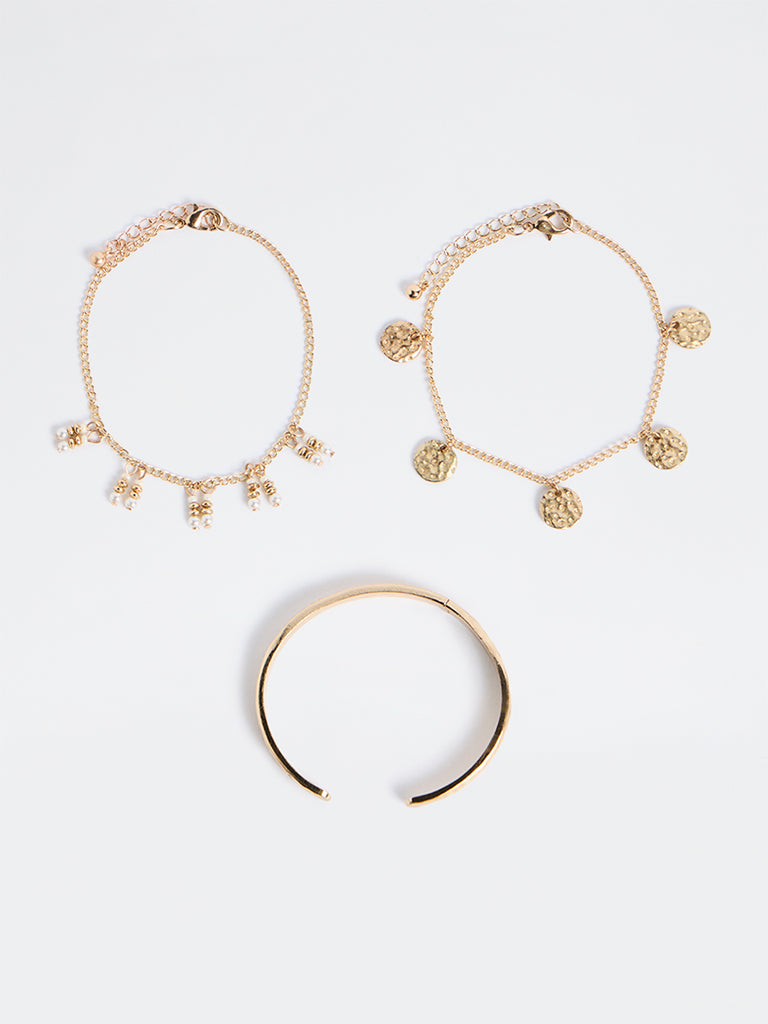 Westside Accessories Gold Cuff and Chain Bracelets - Pack of 3