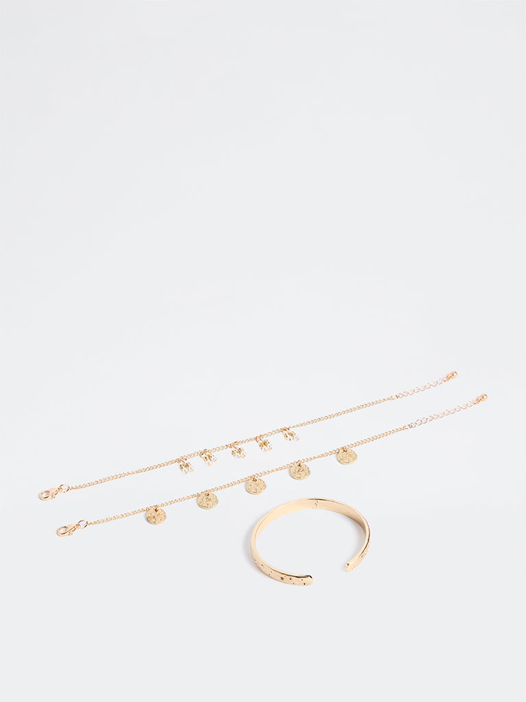 Westside Accessories Gold Cuff and Chain Bracelets - Pack of 3