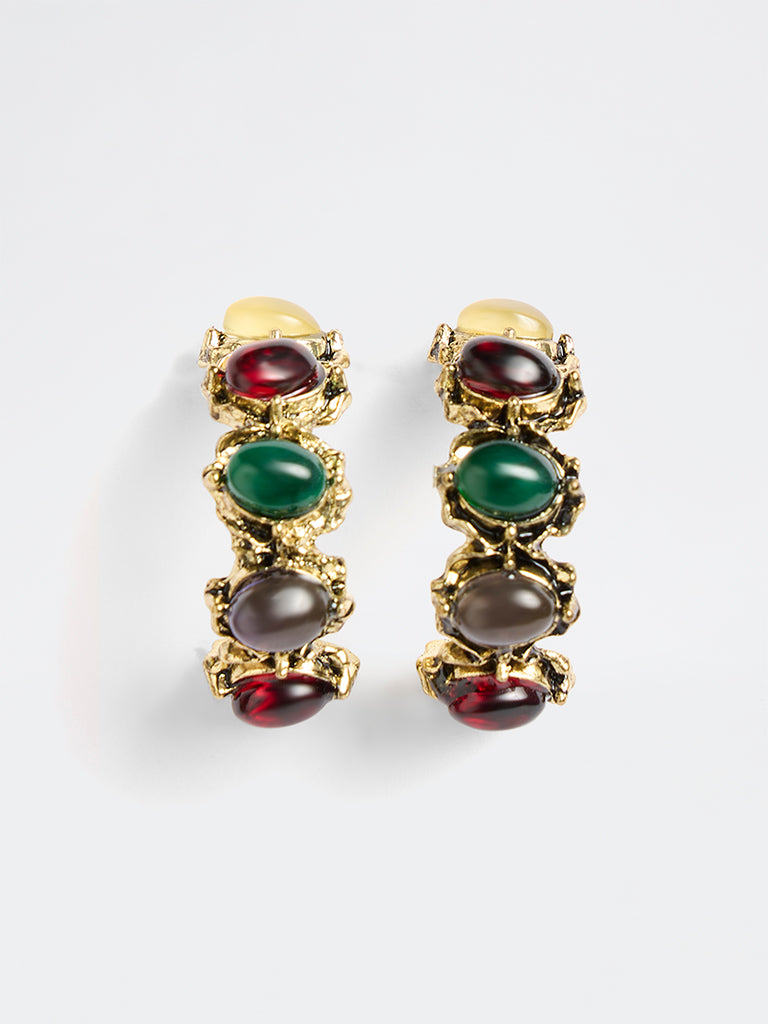 Westside Accessories Multicolour Stone Embellished Statement Hoop Earrings