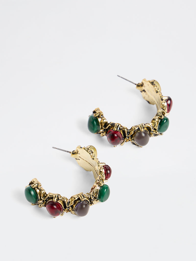 Westside Accessories Multicolour Stone Embellished Statement Hoop Earrings