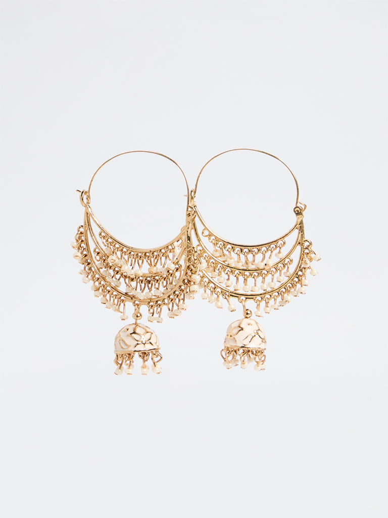 Westside Accessories Gold and White Chandbali Earrings