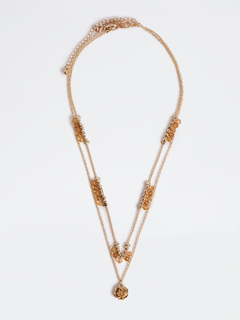 Westside Accessories Gold Floral Pendant Beaded Layered Necklace - Pack of 2