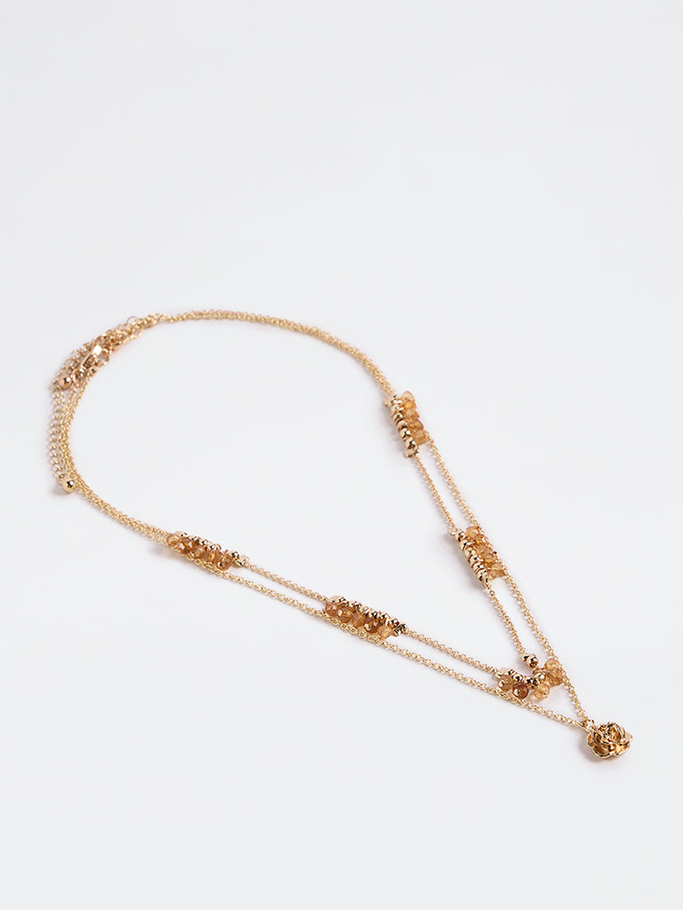 Westside Accessories Gold Floral Pendant Beaded Layered Necklace - Pack of 2