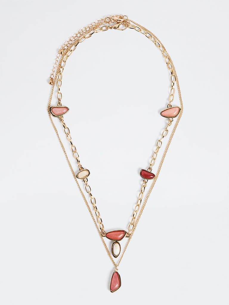 Westside Accessories Pink Stone Layered Necklaces - Pack of 2