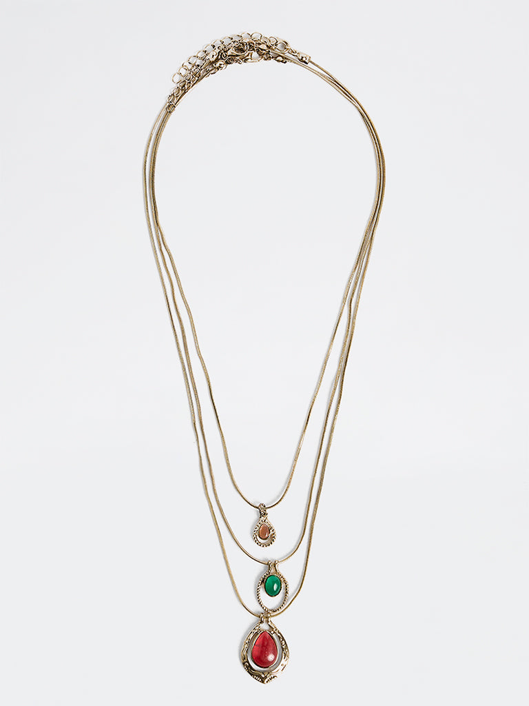 Westside Accessories Gold Stone Pendant Layered Necklaces - Pack of 3