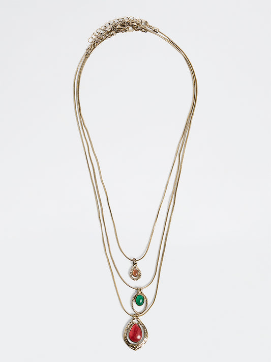 Westside Accessories Gold Stone Pendant Layered Necklaces - Pack of 3