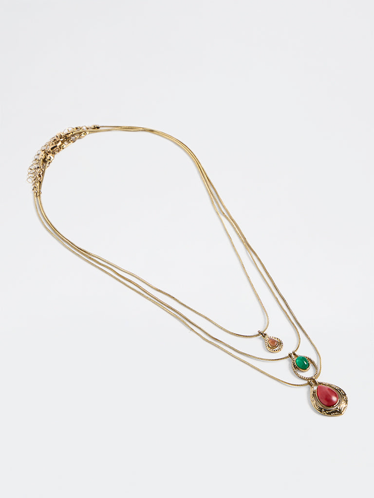 Westside Accessories Gold Stone Pendant Layered Necklaces - Pack of 3