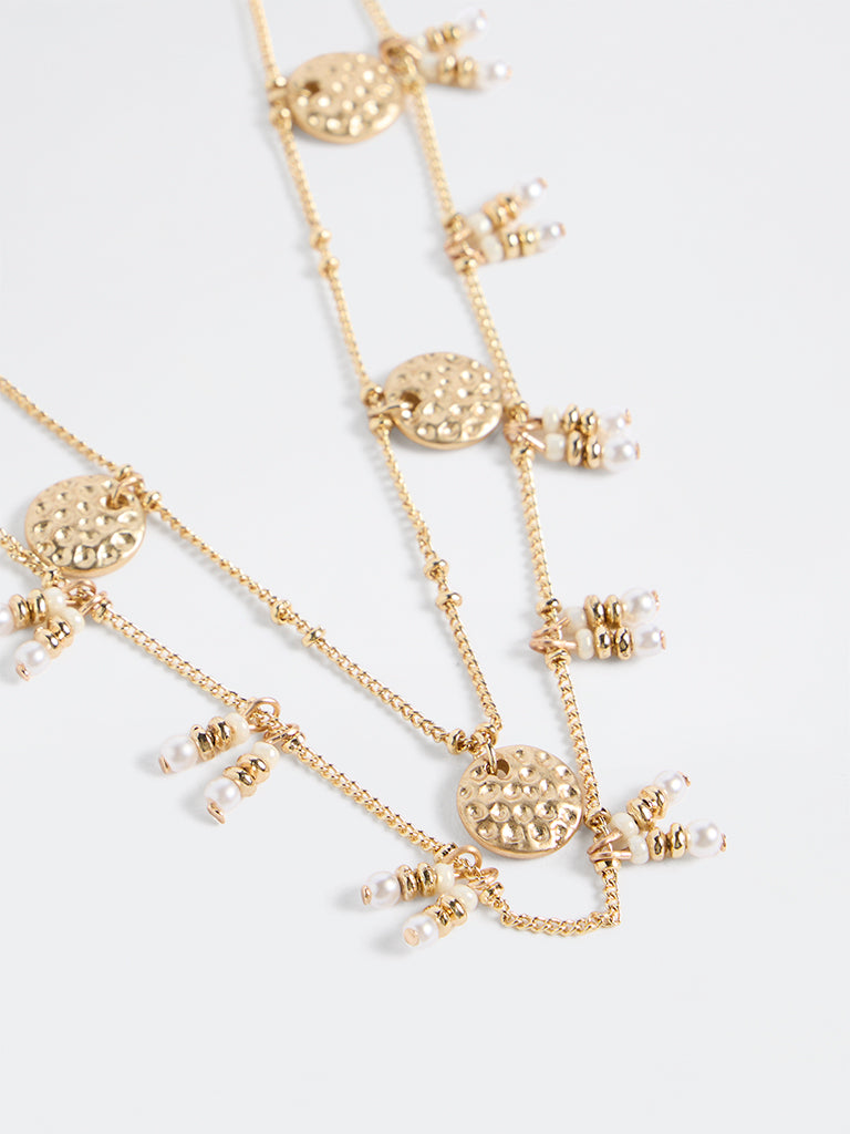 Westside Accessories Gold Disc and Pearl-Detail Layered Necklace - Pack of 2