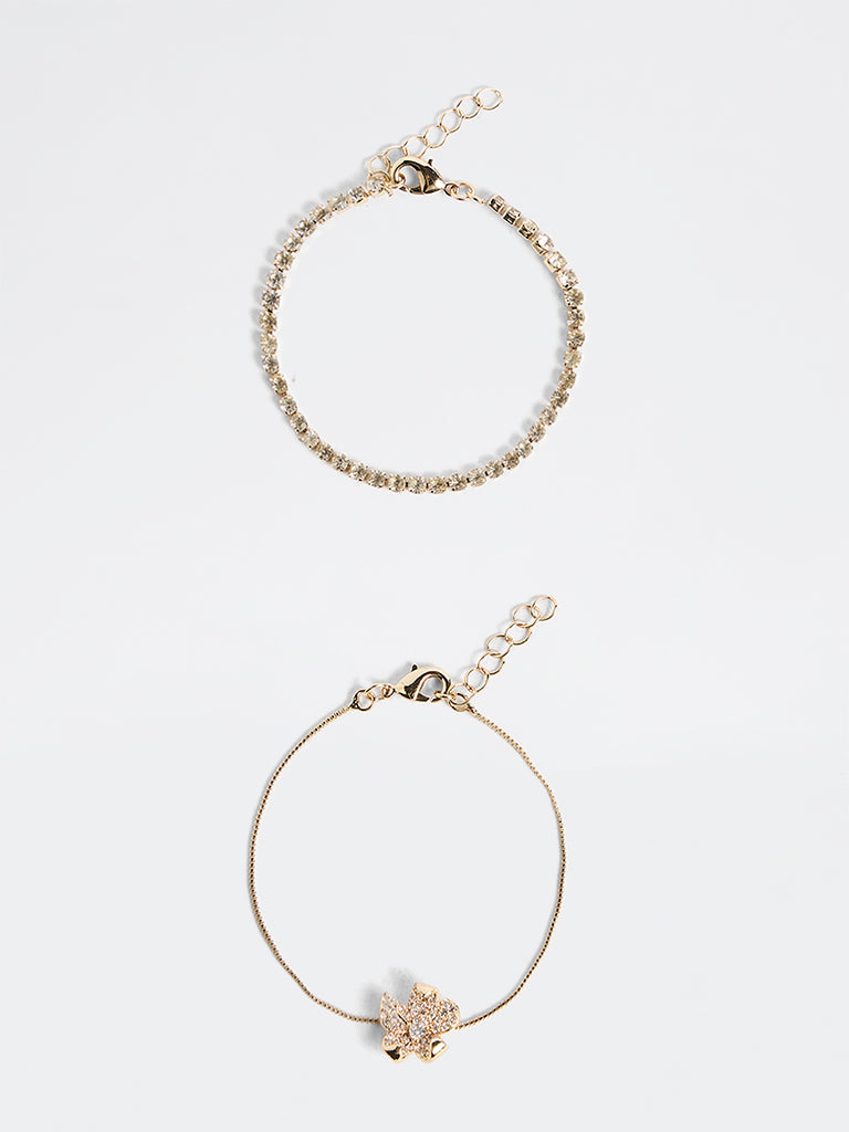 Westside Accessories Gold Crystal Embellished Bracelets - Pack of 2