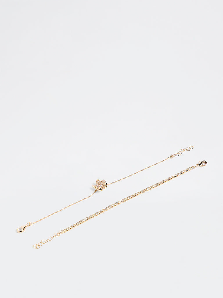 Westside Accessories Gold Crystal Embellished Bracelets - Pack of 2