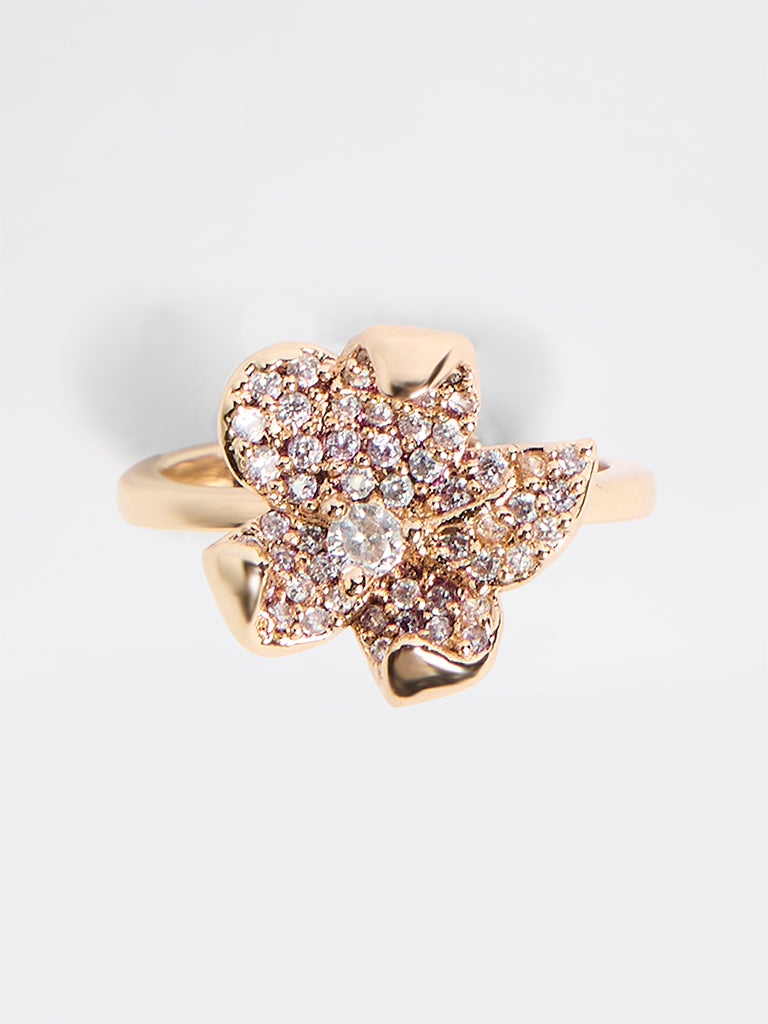 Westside Accessories Gold Crystal Embellished Floral Ring