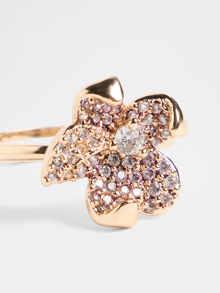 Westside Accessories Gold Crystal Embellished Floral Ring